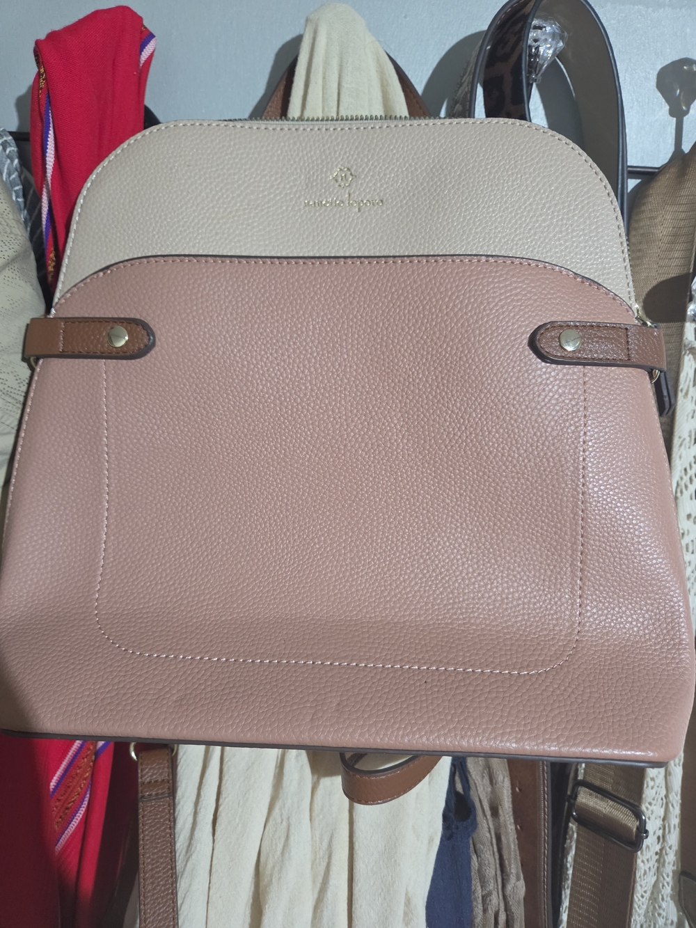 Nanette Lepore Two-Tone Pebble Leather Backpack in Blush Pink and Cream